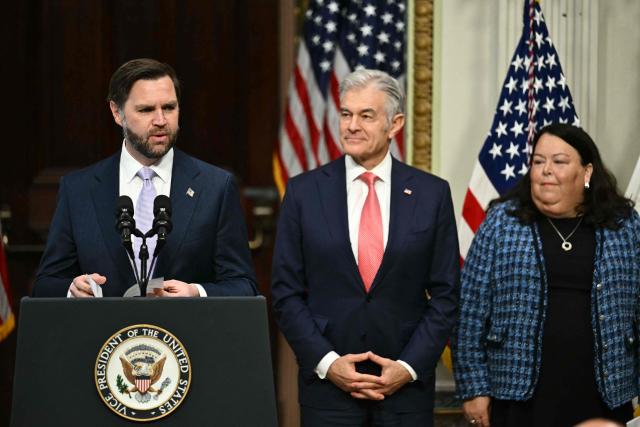 US Vice President JD Vance speaks during a press conference on anti-fraud initiatives at the Eisenhower Executive Office building on the White House campus in Washington, DC, on May 13, 2026. Also pictured, Medicare and Medicaid Administrator Mehmet Oz (C). (Photo by Kent NISHIMURA / AFP)