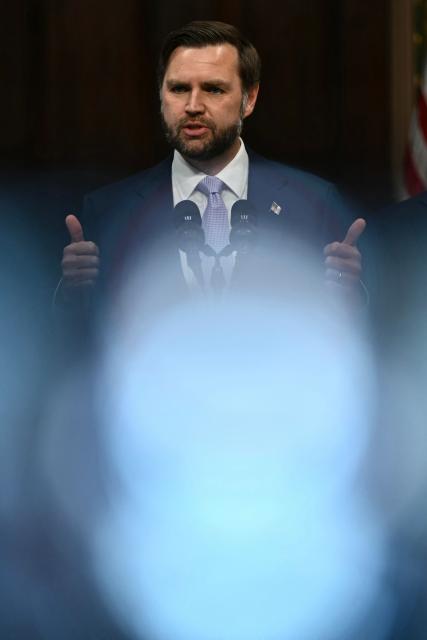 US Vice President JD Vance speaks during a press conference on anti-fraud initiatives at the Eisenhower Executive Office building on the White House campus in Washington, DC, on May 13, 2026. (Photo by Kent NISHIMURA / AFP)