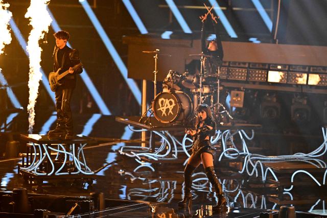 Romanian singer Alexandra Capitanescu, representing Romania with the song 'Choke Me', performs during a dress rehearsal for the second semi-final of the Eurovision Song Contest 2026 (ESC) at Wiener Stadthalle in Vienna, Austria on May 13, 2026. (Photo by Tobias SCHWARZ / AFP)