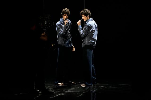 Czech singer Daniel Zizka, representing Czech Republic with the song 'Crossroads', performs during a dress rehearsal for the second semi-final of the Eurovision Song Contest 2026 (ESC) at Wiener Stadthalle in Vienna, Austria on May 13, 2026. (Photo by Tobias SCHWARZ / AFP)