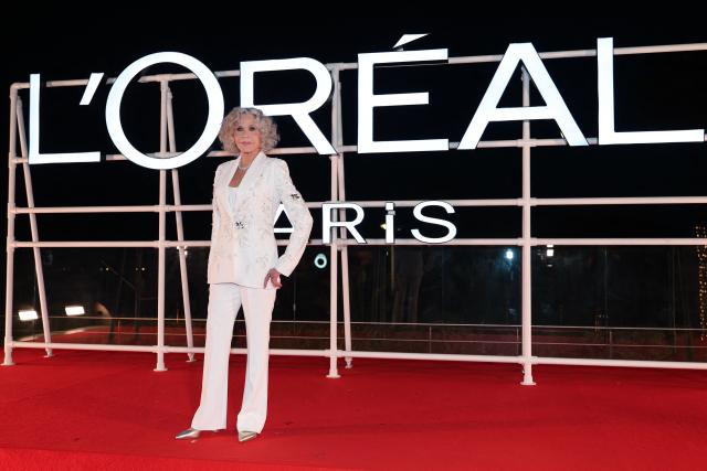 US actress Jane Fonda arrives for the L’Oreal Paris Women of Worth Dinner on the sidelines of the 79th edition of the Cannes Film Festival in Cannes, southern France, on May 13, 2026. (Photo by Sameer AL-DOUMY / AFP)