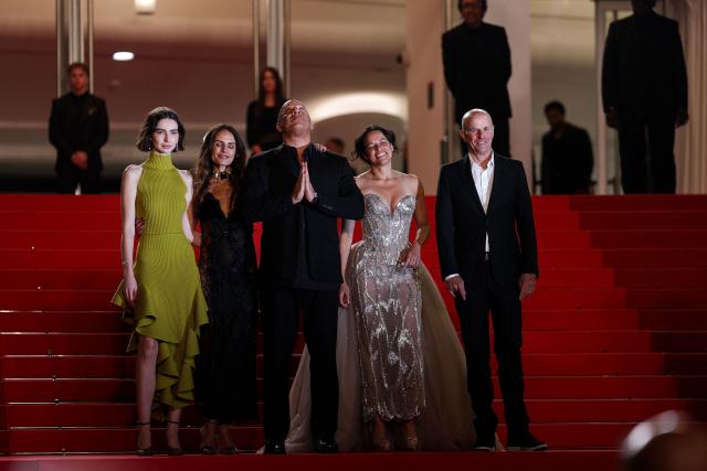(From L) US model and actress Meadow Rain Walker, US actress Jordana Brewster, US actor Vin Diesel, US actress Michelle Rodriguez and US producer Neal Moritz arrive for the screening of the film "The Fast and the Furious" at the 79th edition of the Cannes Film Festival in Cannes, southern France on May 13, 2026. (Photo by Sameer AL-DOUMY / AFP)