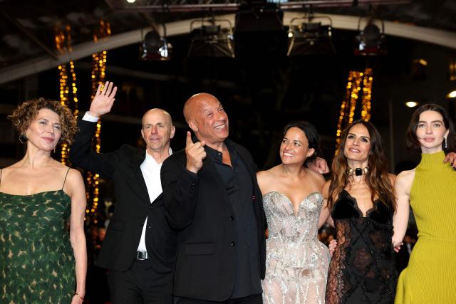 (From L) US Media executive Donna Langley, US producer Neal Moritz, US actor Vin Diesel, US actress Michelle Rodriguez, US actress Jordana Brewster and US model and actress Meadow Rain Walker arrive for the screening of the film "The Fast and the Furious" at the 79th edition of the Cannes Film Festival in Cannes, southern France on May 13, 2026. (Photo by Thibaud MORITZ / AFP)