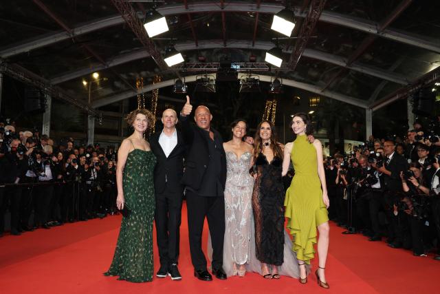 (From L) US Media executive Donna Langley, US producer Neal Moritz, US actor Vin Diesel, US actress Michelle Rodriguez, US actress Jordana Brewster and US model and actress Meadow Rain Walker arrive for the screening of the film "The Fast and the Furious" at the 79th edition of the Cannes Film Festival in Cannes, southern France on May 13, 2026. (Photo by Thibaud MORITZ / AFP)
