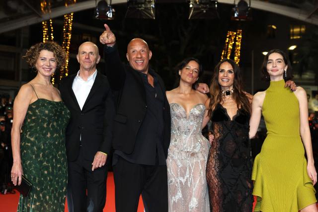 (From L) US Media executive Donna Langley, US producer Neal Moritz, US actor Vin Diesel, US actress Michelle Rodriguez, US actress Jordana Brewster and US model and actress Meadow Rain Walker arrive for the screening of the film "The Fast and the Furious" at the 79th edition of the Cannes Film Festival in Cannes, southern France on May 13, 2026. (Photo by Thibaud MORITZ / AFP)