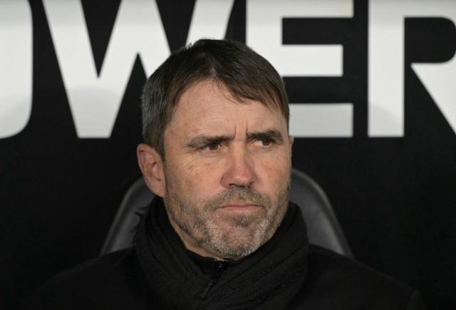 River Plate's head coach Eduardo Coudet looks on ahead of the Argentine Professional Football League 2026 Apertura Tournament quarter-final match between River Plate and Gimnasia y Esgrima La Plata at Monumental Stadium in Buenos Aires on May 13, 2026. (Photo by JUAN MABROMATA / AFP)