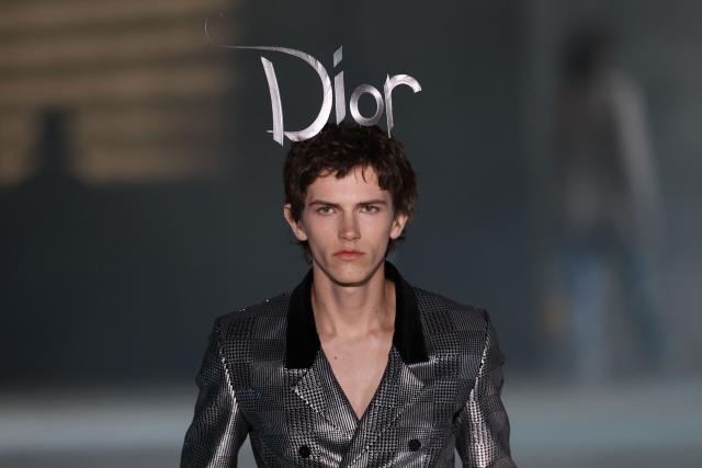 A model walks the runway during the Dior 2027 Cruise collection fashion show at the Los Angeles County Museum of Art (LACMA) in Los Angeles on May 13, 2026. (Photo by Patrick T. Fallon / AFP)