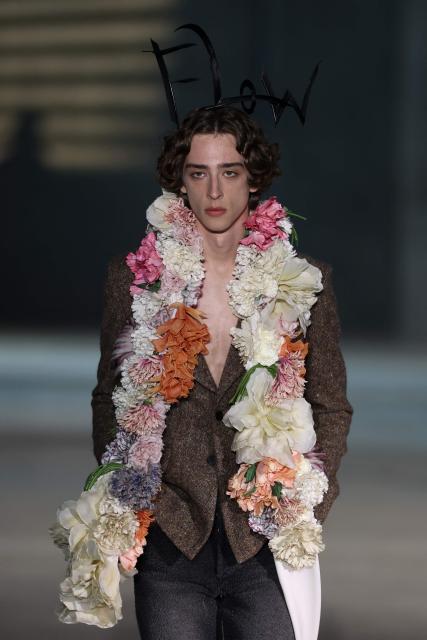 A model walks the runway during the Dior 2027 Cruise collection fashion show at the Los Angeles County Museum of Art (LACMA) in Los Angeles on May 13, 2026. (Photo by Patrick T. Fallon / AFP)