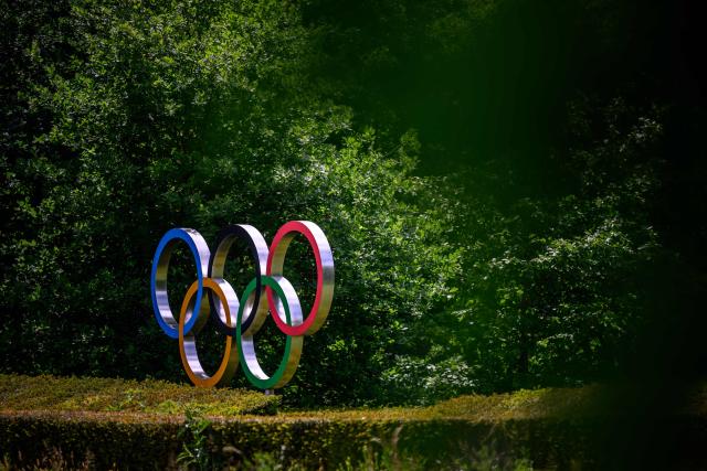This photograph shows the Olympics Rings displayed near the headquarters of the International Olympic Committee (IOC) in Lausanne on May 13, 2026. (Photo by Fabrice COFFRINI / AFP)