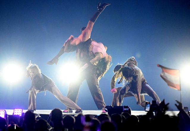 Bulgarian musician Darina Nikolaeva Yotova, aka Dara and representing Bulgaria with the song 'Bangaranga', performs during a dress rehearsal for the second semi-final of the Eurovision Song Contest 2026 (ESC) at Wiener Stadthalle in Vienna, Austria on May 13, 2026. (Photo by HELMUT FOHRINGER / APA / AFP) / Austria OUT