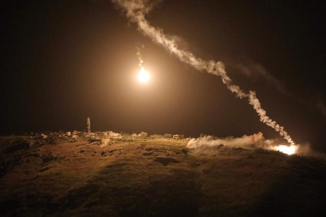 A photograph taken from the southern area of Marjayoun shows flares fired by the Israeli military descending over the village of Arnoun late on May 13, 2026. Lebanon and Israel are to hold new peace talks in Washington starting on May 14, as their latest ceasefire -- considered to still be in place despite hundreds of deaths in Israeli strikes -- nears its end. On the eve of the negotiations, Lebanon's health ministry said that 22 people, including eight children, were killed on May 13 as Israel intensified airstrikes. (Photo by AFP)