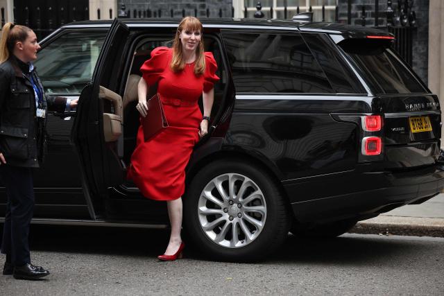 (FILES) Britain's Deputy Prime Minister and Levelling Up, Housing and Communities Secretary Angela Rayner arrives to attend a cabinet meeting in Downing Street in central London on June 11, 2025 ahead of the government's spending review. Pressure mounted on Labour Prime Minister Keir Starmer, as rival Angela Rayner announced on May 14, 2026, that tax authorities had "cleared" her of deliberate wrongdoing, paving the way for a potential leadership challenge. (Photo by HENRY NICHOLLS / AFP)