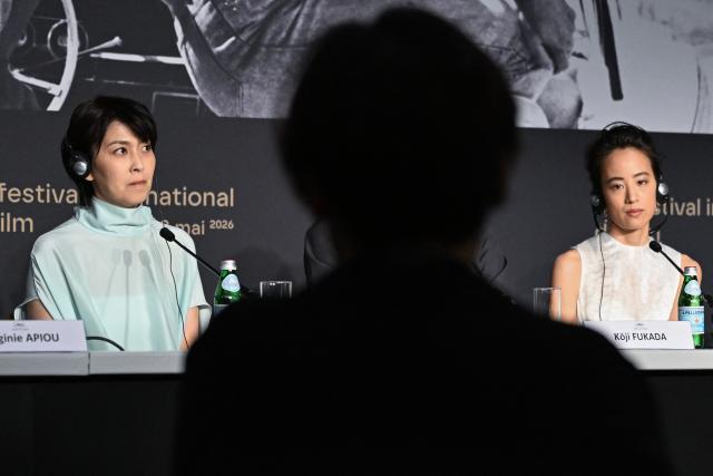 Japanese actress Takako Matsu and Japanese actress Shizuka Ishibashi attend a press conference for the film "Nagi Notes" at the 79th edition of the Cannes Film Festival in Cannes, southern France on May 14, 2026. (Photo by Blanca Cruz / AFP)