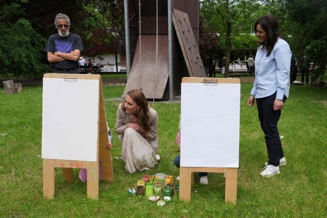 Britain's Catherine, Princess of Wales, visits the Salvador Allende preschool to observe how nature-based learning is embedded within the Reggio Emilia approach, part of a two-day trip, in Reggio Emilia, Italy, on May 14, 2026. (Photo by Antonio Calanni / POOL / AFP)