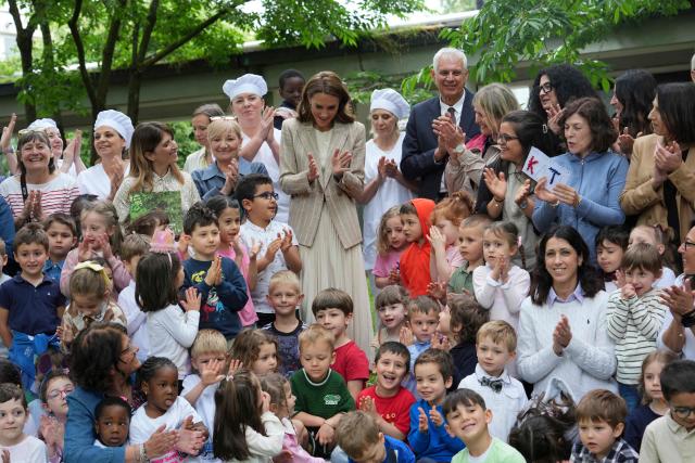 Britain's Catherine, Princess of Wales visits the Salvador Allende preschool to observe how nature-based learning is embedded within the Reggio Emilia approach, part of a two-day trip, in Reggio Emilia, Italy, on May 14, 2026. (Photo by Antonio Calanni / POOL / AFP)