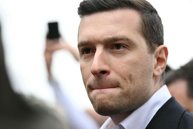 French far-right party Rassemblement National (RN) president Jordan Bardella looks on during a visit in Beaucaire, southern France on May 14, 2026. (Photo by Gabriel BOUYS / AFP)