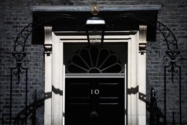 The door of 10 Downing Street is pictured in central London on May 14, 2026. British Prime Minister Keir Starmer's future looked increasingly uncertain on May 14, 2026, as potential challengers positioned themselves for a possible leadership contest. (Photo by Henry NICHOLLS / AFP)
