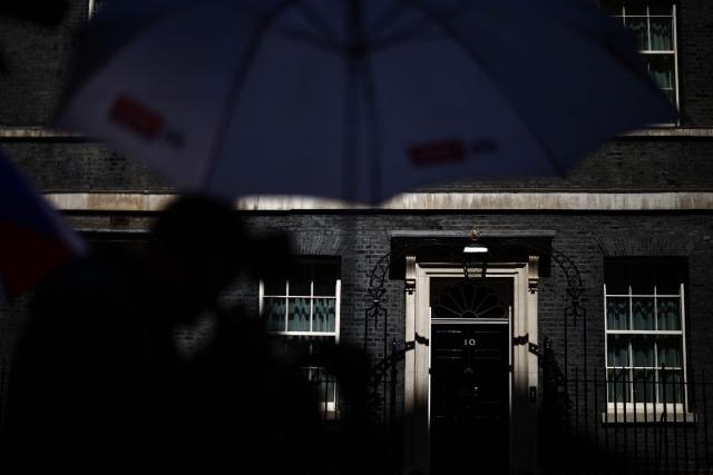 The door of 10 Downing Street is pictured in central London on May 14, 2026. British Prime Minister Keir Starmer's future looked increasingly uncertain on May 14, 2026, as potential challengers positioned themselves for a possible leadership contest. (Photo by Henry NICHOLLS / AFP)