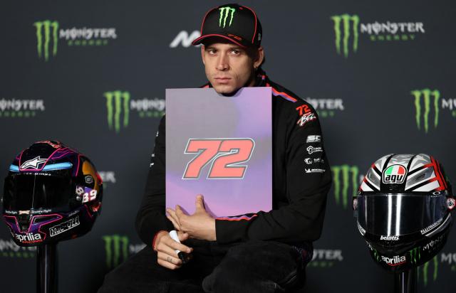 Team Aprilia Racing's Marco Bezzecchi attends a press conference at the Catalunya racetrack in Montmelo, near Barcelona, on May 14, 2026, ahead of the Catalunya Moto GP Grand Prix. (Photo by Lluis GENE / AFP)