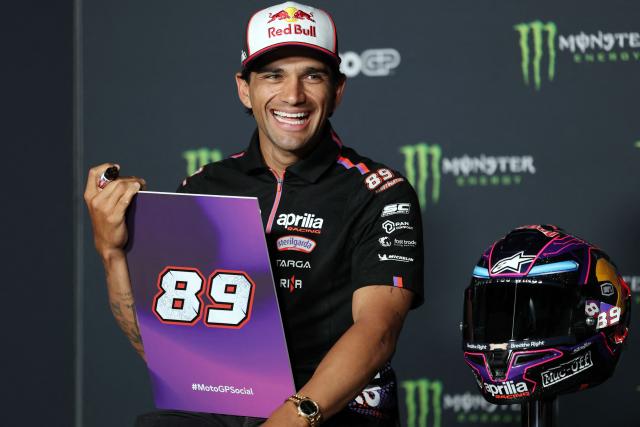 Team Aprilia Racing's Jorge Martin attends a press conference at the Catalunya racetrack in Montmelo, near Barcelona, on May 14, 2026, ahead of the Catalunya Moto GP Grand Prix. (Photo by Lluis GENE / AFP)