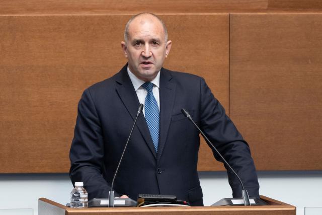 (FILES) Bulgaria's new Prime Minister and former President Rumen Radev speaks ahead of the vote and swearing-in of the new government at the Bulgarian Parliament building in Sofia, on May 8, 2026. Bulgaria's Rumen Radev won April's election with backing from traditional pro-Russian voters, but festivities commemorating the end of World War II showed he has not charmed all in the EU member historically close to Russia. (Photo by Dimitar KYOSEMARLIEV / AFP)