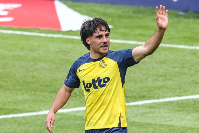 Royale Union Saint-Gilloise's Argentine defender #05 Kevin Mac Allister celebrates after scoring a goal during the Belgian "Croky Cup" football final match between Royale Union Saint-Gilloise and RSC Anderlecht in Brussels on May 14, 2026. (Photo by BRUNO FAHY / BELGA / AFP) / Belgium OUT