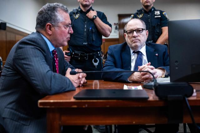 Former Hollywood film producer Harvey Weinstein appears in Manhattan Supreme Court during his retrial in New York City on May 14, 2026. The retrial of Weinstein on a rape charge on which a jury was previously deadlocked began on April 14, although he will remain imprisoned for other offenses regardless of the verdict. Weinstein is accused of the third-degree rape of Jessica Mann, who starred in the 2015 romantic comedy "This Isn't Funny." (Photo by Spencer Platt / POOL / AFP)