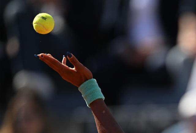 USA's Coco Gauff serves to Romania's Sorana Cirstea during the ATP Rome Open tennis tournament at Foro Italico in Rome on May 14, 2026. (Photo by Tiziana FABI / AFP)