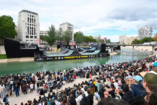 Spectators attend the FISE (Extreme Sports International Festival) in Montpellier, southern of France, on May 14, 2026. (Photo by Sylvain THOMAS / AFP)