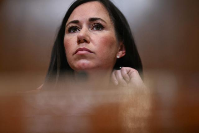 US Senator Katie Britt, Republican from Alabama, looks on as Secretary of Housing and Urban Development (HUD) Scott Turner testifies during a Senate Committee on Appropriations Subcommittee on Transportation, Housing and Urban Development, and Related Agencies hearing on fiscal year 2027 budget for HUD on Capitol Hill in Washington, DC, on May 14, 2026. (Photo by Kent NISHIMURA / AFP)