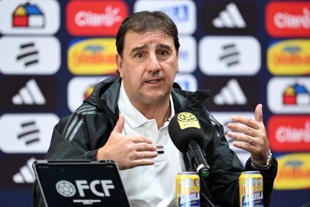 Colombia's head coach Nestor Lorenzo speaks during a press conference ahead of the 2026 World Cup, in Bogota, on May 14, 2026. (Photo by Raul ARBOLEDA / AFP)