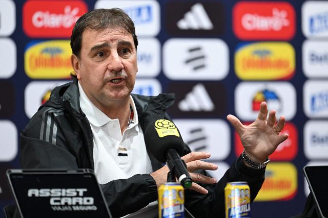 Colombia's head coach Nestor Lorenzo speaks during a press conference ahead of the 2026 World Cup, in Bogota, on May 14, 2026. (Photo by Raul ARBOLEDA / AFP)