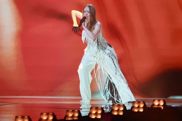 Ukrainian singer Victoria Leleka, aka Leleka and representing Ukraine with the song 'Ridnym', performs during a dress rehearsal for the second semi-final of the Eurovision Song Contest 2026 (ESC) in Vienna, Austria on May 14, 2026. (Photo by Radek MICA / AFP)