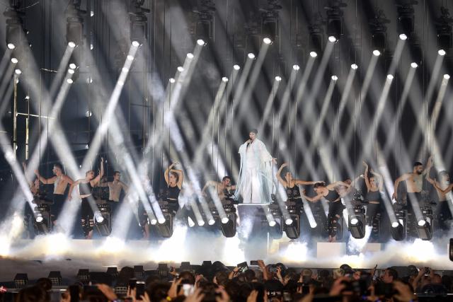 Austrian singer Johannes Pietsch aka JJ, winner of the 2025 Eurovision Song Contest (ESC), performs during a dress rehearsal for the second semi-final of the Eurovision Song Contest 2026 (ESC) in Vienna, Austria on May 14, 2026. (Photo by Radek MICA / AFP)