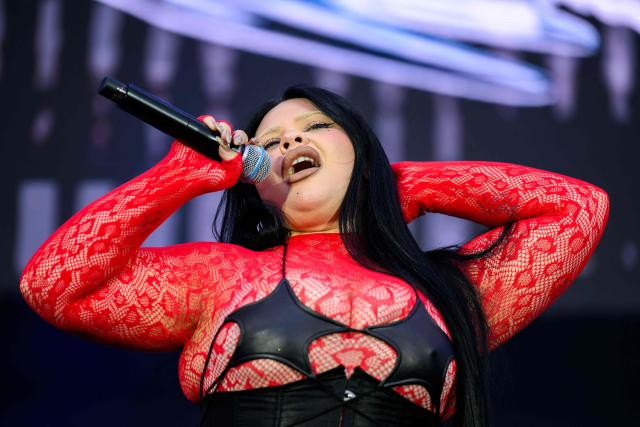 Maltese singer Miriana Conte, who represented Malta in the 2025 Eurovision Song Contest, performs at the fan area in front of the City Hall in Vienna on May 14, 2026, prior to the second semi-final of the Eurovision Song Contest (ESC). (Photo by MAX SLOVENCIK / APA / AFP) / Austria OUT
