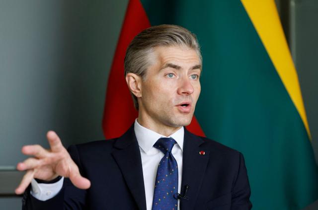 Lithuanian Foreign Minister Kestutis Budrys speaks during an interview with AFP in Vilnius, Lithuania on May 14, 2026. Budrys criticised European countries who do not spend enough to support Ukraine and strengthen NATO, in an interview for AFP in Vilnius on May 14. (Photo by Petras Malukas / AFP)
