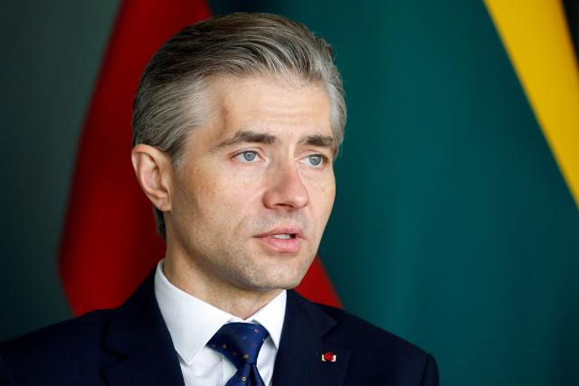 Lithuanian Foreign Minister Kestutis Budrys speaks during an interview with AFP in Vilnius, Lithuania on May 14, 2026. Budrys criticised European countries who do not spend enough to support Ukraine and strengthen NATO, in an interview for AFP in Vilnius on May 14. (Photo by Petras Malukas / AFP)