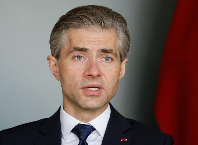Lithuanian Foreign Minister Kestutis Budrys speaks during an interview with AFP in Vilnius, Lithuania on May 14, 2026. Budrys criticised European countries who do not spend enough to support Ukraine and strengthen NATO, in an interview for AFP in Vilnius on May 14. (Photo by Petras Malukas / AFP)