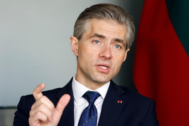 Lithuanian Foreign Minister Kestutis Budrys speaks during an interview with AFP in Vilnius, Lithuania on May 14, 2026. Budrys criticised European countries who do not spend enough to support Ukraine and strengthen NATO, in an interview for AFP in Vilnius on May 14. (Photo by Petras Malukas / AFP)