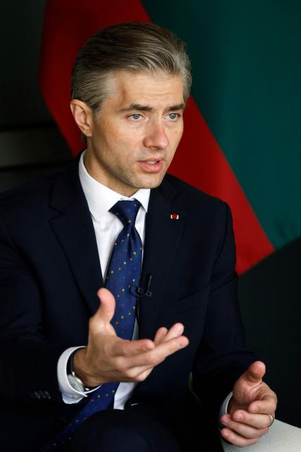 Lithuanian Foreign Minister Kestutis Budrys speaks during an interview with AFP in Vilnius, Lithuania on May 14, 2026. Budrys criticised European countries who do not spend enough to support Ukraine and strengthen NATO, in an interview for AFP in Vilnius on May 14. (Photo by Petras Malukas / AFP)