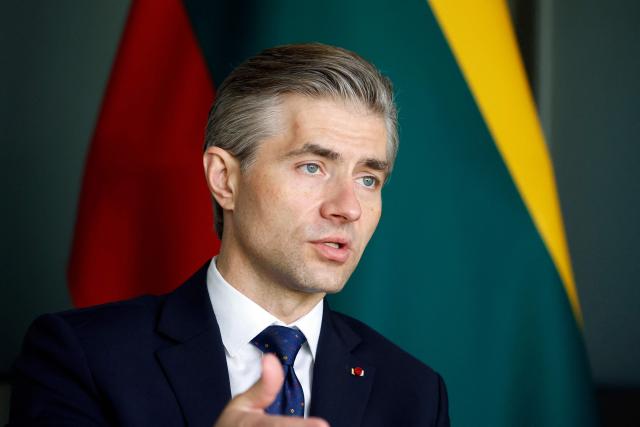 Lithuanian Foreign Minister Kestutis Budrys speaks during an interview with AFP in Vilnius, Lithuania on May 14, 2026. Budrys criticised European countries who do not spend enough to support Ukraine and strengthen NATO, in an interview for AFP in Vilnius on May 14. (Photo by Petras Malukas / AFP)