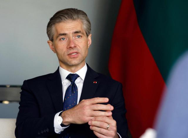 Lithuanian Foreign Minister Kestutis Budrys speaks during an interview with AFP in Vilnius, Lithuania on May 14, 2026. Budrys criticised European countries who do not spend enough to support Ukraine and strengthen NATO, in an interview for AFP in Vilnius on May 14. (Photo by Petras Malukas / AFP)