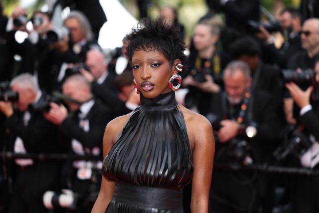 French singer Ebony poses as she arrives for the screening of the film "Fatherland" at the 79th edition of the Cannes Film Festival in Cannes, southern France on May 14, 2026. (Photo by Sameer AL-DOUMY / AFP)