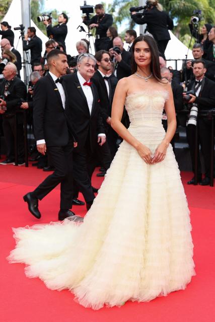 Portuguese model Sara Sampaio poses as she arrives for the screening of the film "Fatherland" at the 79th edition of the Cannes Film Festival in Cannes, southern France on May 14, 2026. (Photo by Sameer AL-DOUMY / AFP)