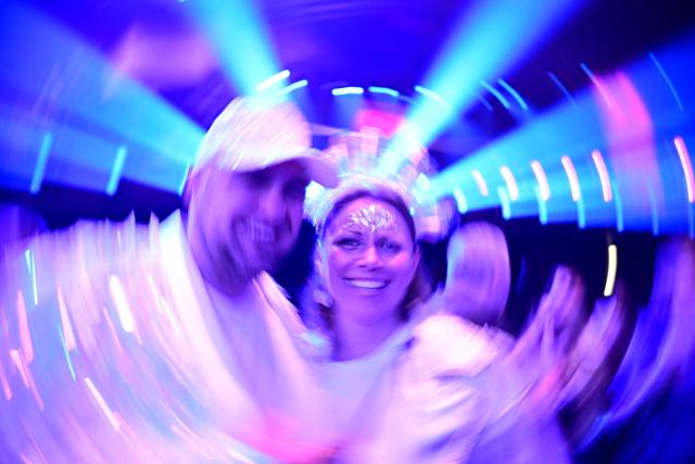 Spectators and fans get ready before the second semi-final of the Eurovision Song Contest 2026 (ESC) at Wiener Stadthalle in Vienna, Austria on May 14, 2026. (Photo by Tobias SCHWARZ / AFP)