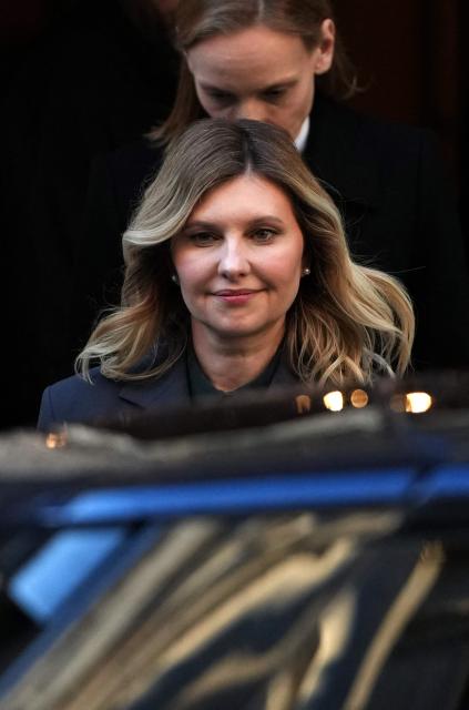 Ukraine's First Lady Olena Zelenska reacts as she leaves 10 Downing Street in central London on May 14, 2026 after attending a the Summit of First Ladies and Gentlemen Global Platform, as part of the UK and Ukraine's 100 Year Partnership. (Photo by CARLOS JASSO / AFP)
