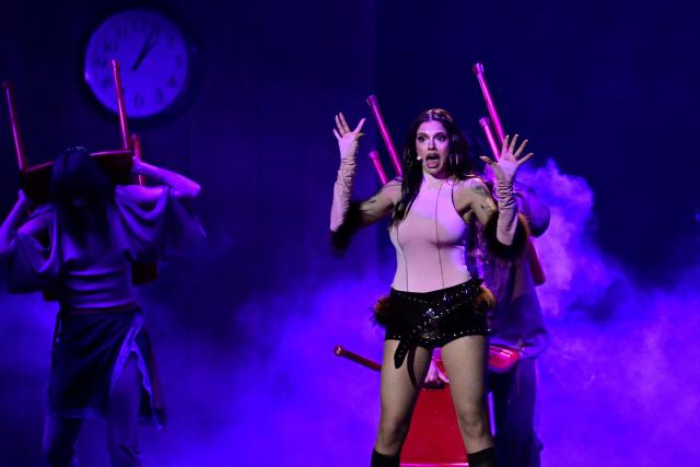 Darina Nikolaeva Yotova, aka Dara and representing Bulgaria with the song 'Bangaranga', performs during the second semi-final of the Eurovision Song Contest 2026 (ESC) at Wiener Stadthalle in Vienna, Austria on May 14, 2026. (Photo by Tobias SCHWARZ / AFP)