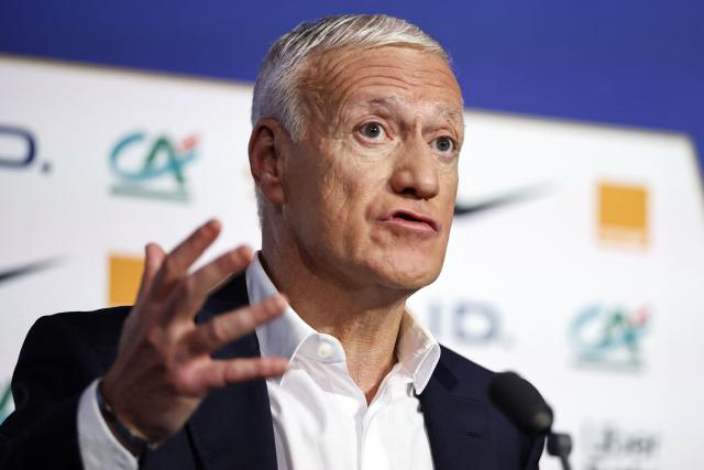 France's football team head-coach Didier Deschamps gives a press conference after unveiling his 26-man squad for the World Cup 2026 football tournament  in Boulogne-Billancourt, outside Paris on May 14, 2026. (Photo by SIMON WOHLFAHRT / AFP)