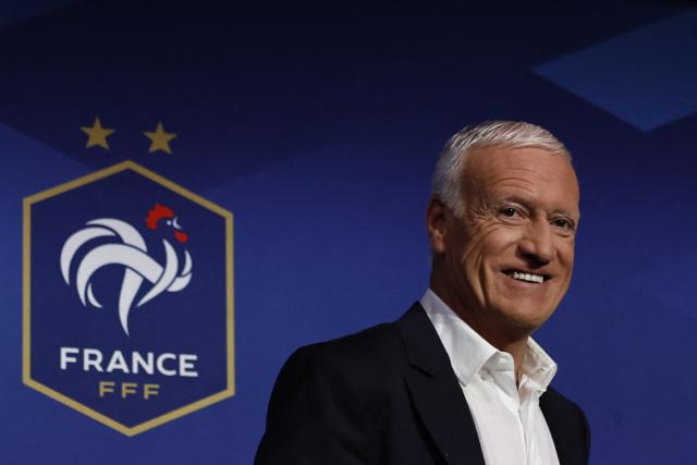 France's football team head-coach Didier Deschamps arrives to give a press conference after unveiling his 26-man squad for the World Cup 2026 football tournament  in Boulogne-Billancourt, outside Paris on May 14, 2026. (Photo by SIMON WOHLFAHRT / AFP)