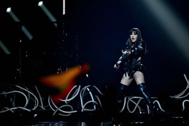 Romanian singer Alexandra Capitanescu, representing Romania with the song 'Choke Me', performs during the second semi-final of the Eurovision Song Contest 2026 (ESC) at Wiener Stadthalle in Vienna, Austria on May 14, 2026. (Photo by Tobias SCHWARZ / AFP)